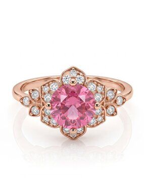 Pink Gemstone Flower ring, 925 Sterling Silver, 18k rose gold Charmed Aroma